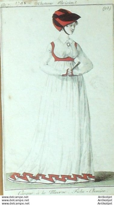 Gravure Mode Costume Parisien 1798 an  7 #  92b (eau forte old Fashion plate