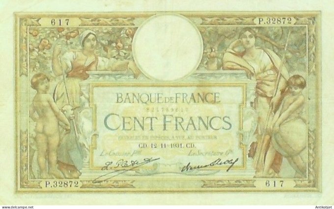 Billet Banque de France 100 francs Luc Olivier Merson Grands Cartouches CD.12=11=1931 TTB+
