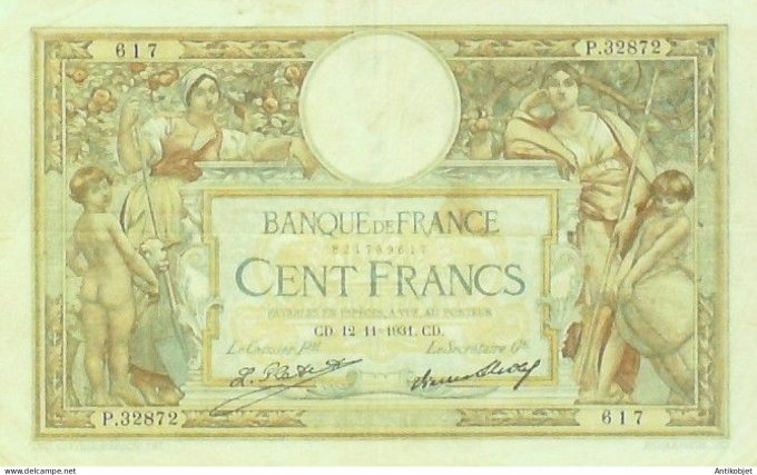 Billet Banque de France 100 francs Luc Olivier Merson Grands Cartouches CD12=11=1931 TTB+