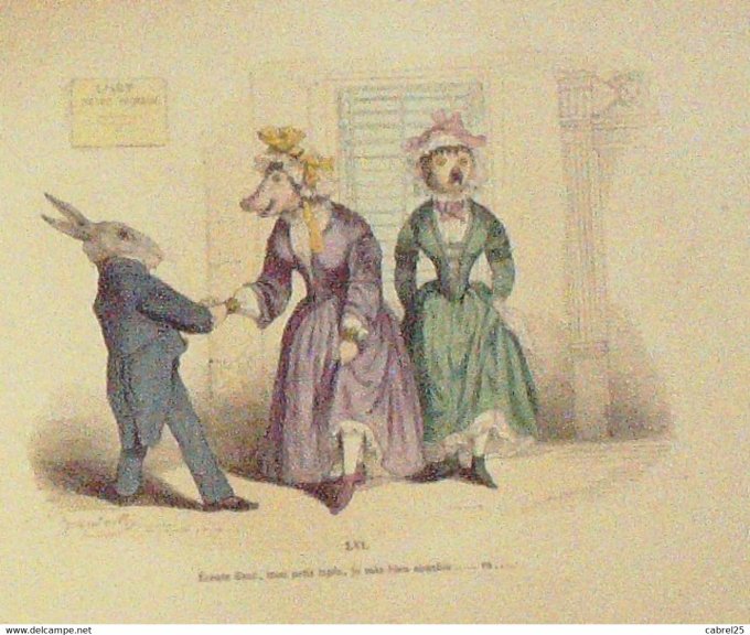 Grandville "Les Métamorphoses du jour" LVIB Lapin Chouette Cochon 1847