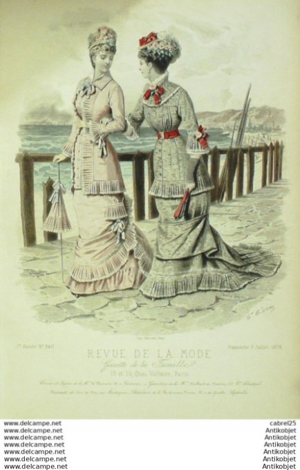 Gravure Mode La Gazette 1878 # 340 (Old Fashion plate) Maritime