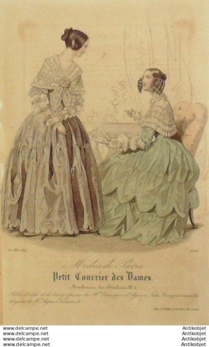 Gravure Mode Courrier des Dames 1844 # 2016 (eau forte old Fashion plate)
