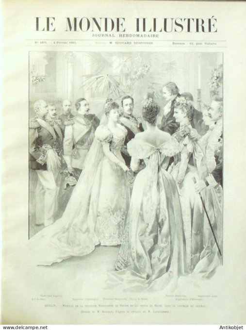 Le Monde illustré 1893 n°1871 Berlin Mariage Prince Hesse Marguerite de Prusse Lyon (69) Dr Péan