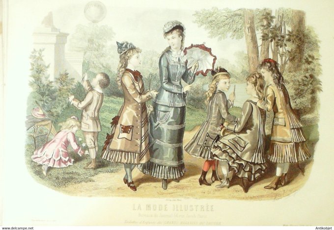 Gravure de mode La Mode illustrée 1878 n°22 (Costumes d'enfants)