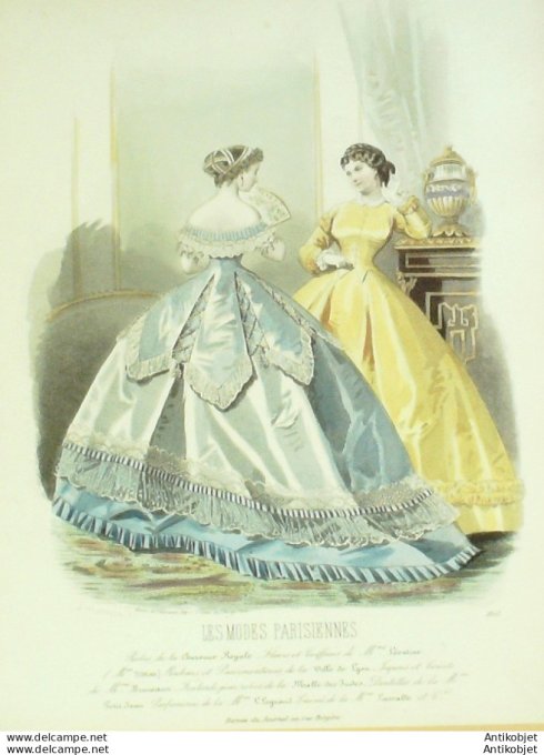 Gravure Les Modes Parisiennes 1864 #1152 Robes d'intérieur Cie Royale