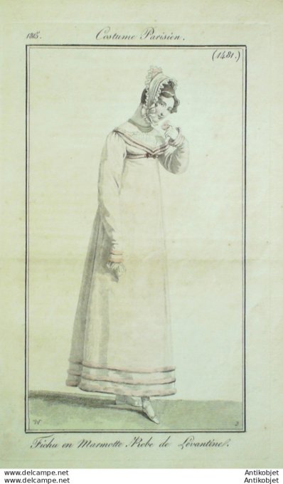 Gravure de mode Costume Parisien 1815 n°1481 Robe de Lévantine