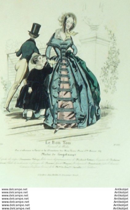 Gravure Mode Le Bon Ton 1841 # 583 (aquarelle old fashion plate)