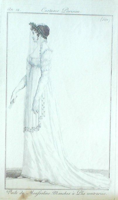 Gravure Mode Costume Parisien 1803 an 11 # 501 (eau forte old Fashion plate