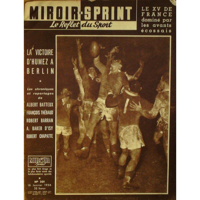 Miroir Sprint 1956 n° 501 16/01 FRANCE ECOSSE HUMEZ FORLINI DUFRAISSE JODET BIHEL SN