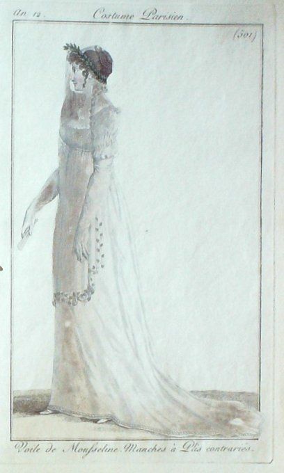 Gravure Mode Costume Parisien 1803 an 11 # 501b (eau forte old Fashion plate