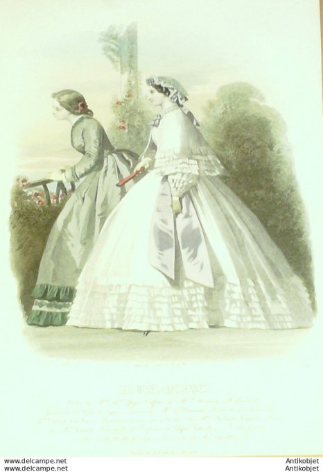 Gravure Les Modes Parisiennes 1862 #1004 Robes en Tulle Maison Ghys