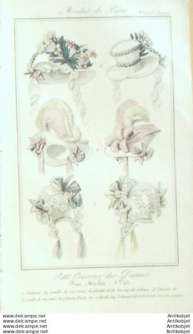 Gravure Mode Courrier des Dames 1825 #  307b (eau forte old Fashion plate)