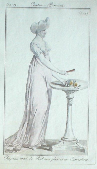 Gravure Mode Costume Parisien 1803 an 11 # 502 (eau forte old Fashion plate