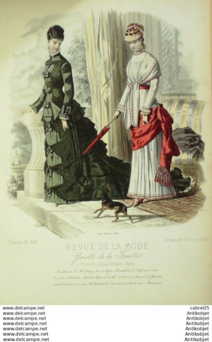 Gravure Mode La Gazette 1878 # 346 (Old Fashion plate)  Chien