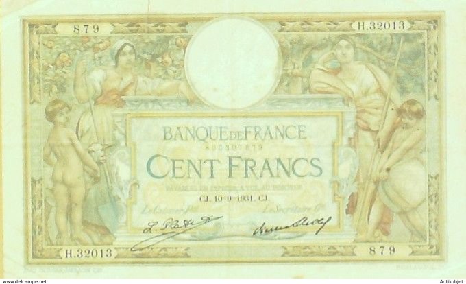 Billet Banque de France 100 francs Luc Olivier Merson Grands Cartouches CJ.10=9=1931 TB+