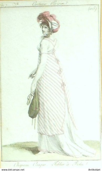 Gravure de mode Costume Parisien 1829 n°2720 Redingote Jaconat et mousseline entre deux de tulle