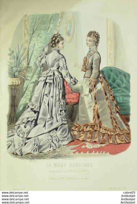 Gravure de mode La Mode illustrée 1875 n°49 (Maison Fladry)