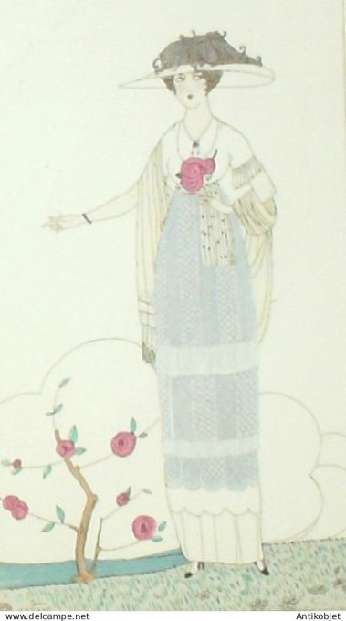 Gravure de mode Costume Parisien 1912 pl.05 MARTIN Charles Robe de linon