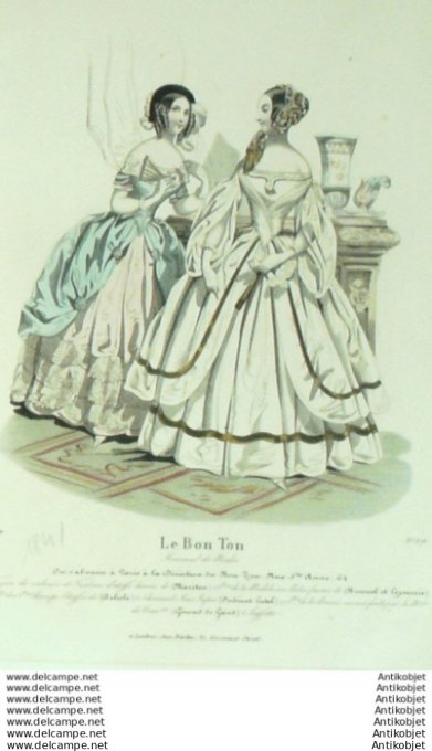 Gravure Mode Le Bon Ton 1841 # 578 (aquarelle old fashion plate)