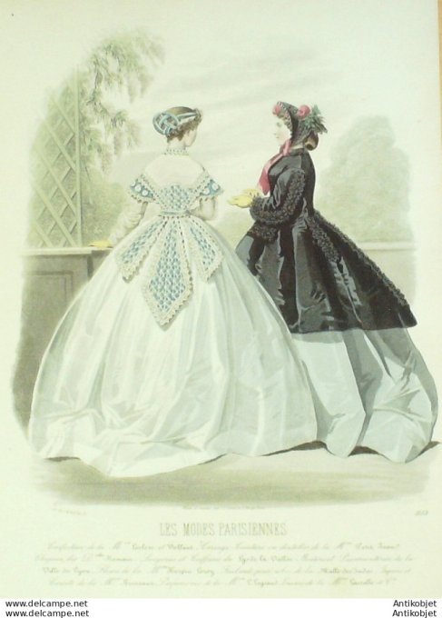 Gravure Les Modes Parisiennes 1864 #1153 Robes tulle Maison Leclère-Vollant
