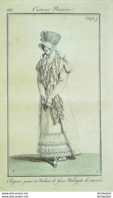 Gravure de mode Costume Parisien 1815 n°1474 Redingote de casimir