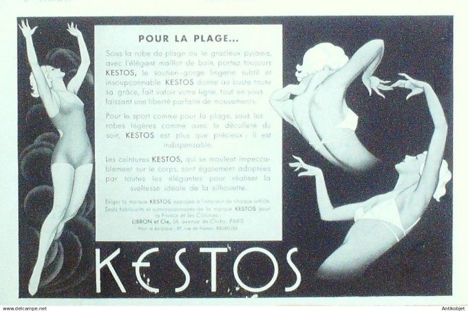 Publicité Lingerie Kestos Vahiné 1934