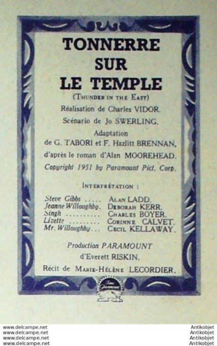 Tonnerre sur le temple Alan Ladd Deborah Kerr + Film