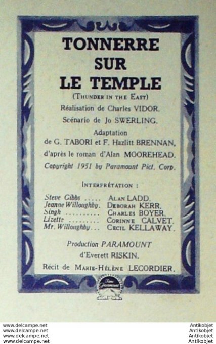 Tonnerre sur le temple Alan Ladd Deborah Kerr + Film