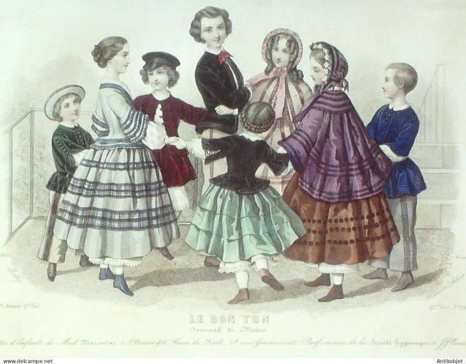 Gravure Mode Le Bon Ton 1852 19 # 16 (aquarelle old fashion plate)