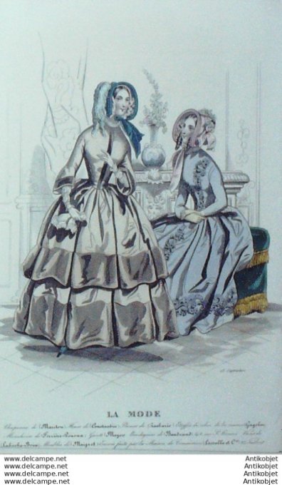 Gravure La mode 1843 # 21 (aquarelle old Fashion plate)