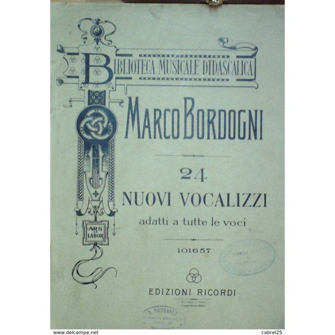 Bordogni Marco 24 Titres Nuovi Vocalizzi 1920