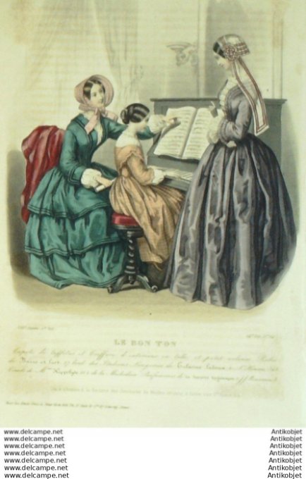 Gravure Mode Le Bon Ton 1850 17 # 24 (aquarelle old fashion plate)