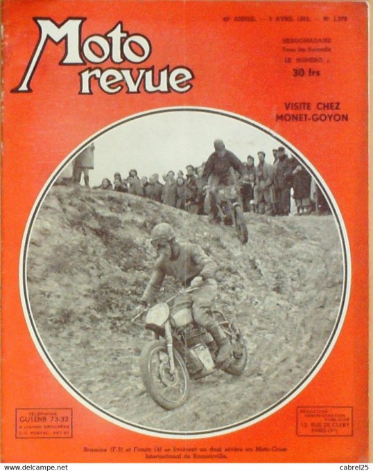 Moto Revue 1952 n° 1079 Awo 250 Vittoria 75 Motom Delfino 163 Condor 500