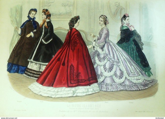 Gravure de mode La Mode illustrée 1862 n°41 (Maison Gagelin)