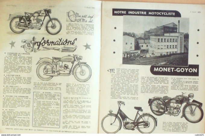 Moto Revue 1952 n° 1079 Awo 250 Vittoria 75 Motom Delfino 163 Condor 500