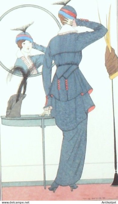 Gravure de mode Costume Parisien 1914 pl.157 LHUER Victor Costume de serge