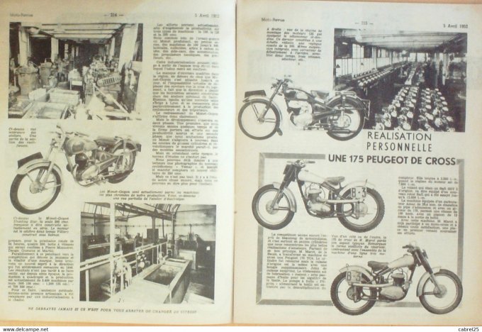 Moto Revue 1952 n° 1079 Awo 250 Vittoria 75 Motom Delfino 163 Condor 500