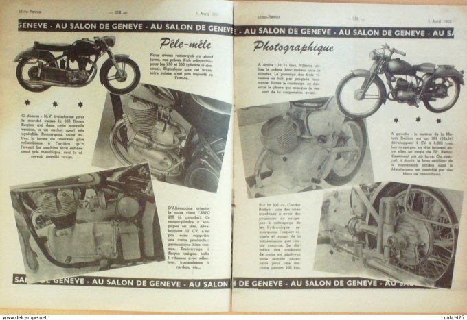 Moto Revue 1952 n° 1079 Awo 250 Vittoria 75 Motom Delfino 163 Condor 500