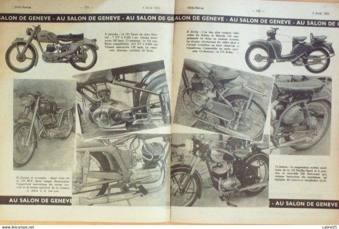 Moto Revue 1952 n° 1079 Awo 250 Vittoria 75 Motom Delfino 163 Condor 500