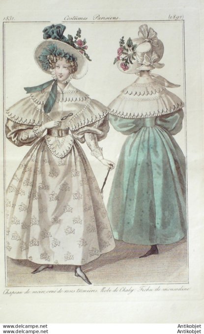 Gravure de mode Costume Parisien 1831 n°2892 Robe de Charly fuchu mousseline