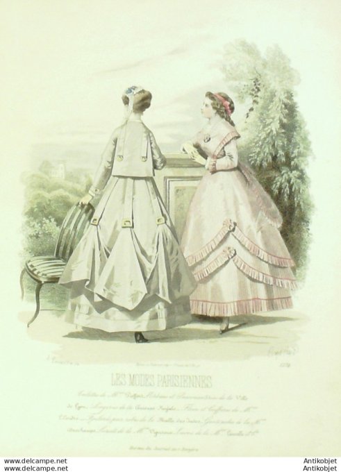 Gravure Les Modes Parisiennes 1865 #1274 Robes fil imprimé Maison Pieffort