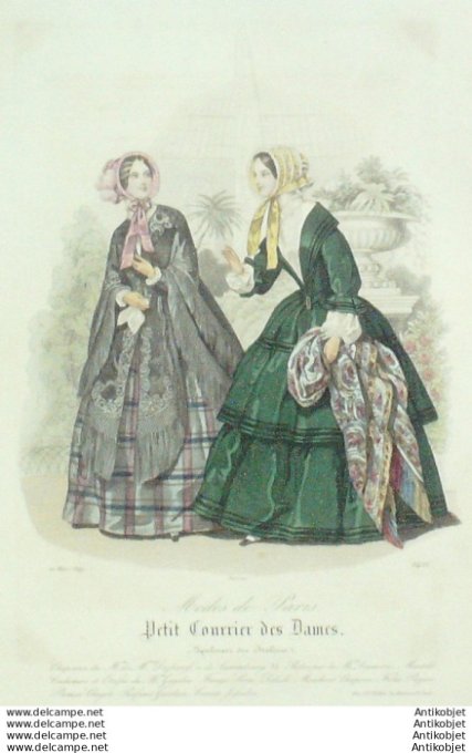 Gravure Mode Courrier des Dames 1849 # 2421 (eau forte old Fashion plate)