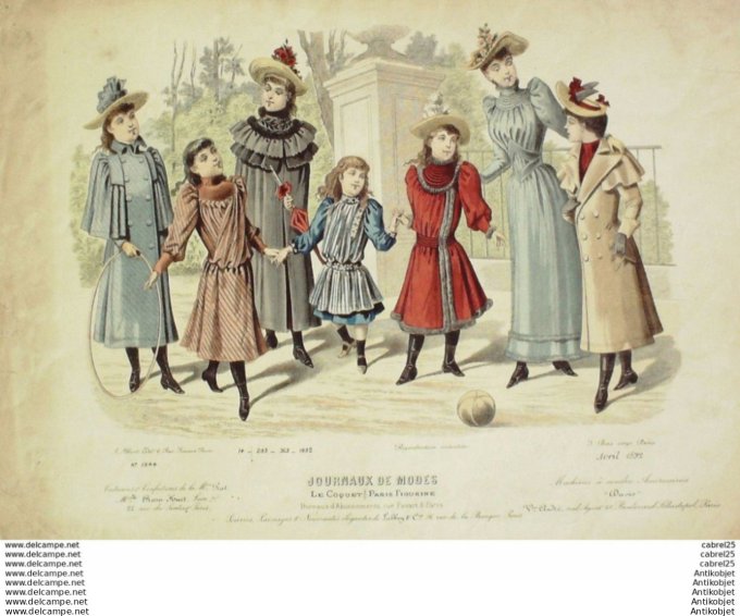 Gravure Mode Le Coquet 1892 # 14 (Old Fashion plate)