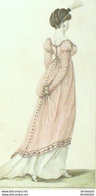 Gravure de mode Costume Parisien 1804 n° 524 (An 12) Tunique de satin toque