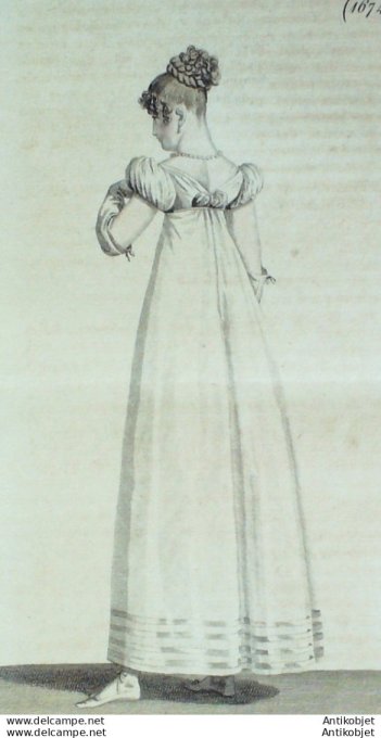 Gravure de mode Costume Parisien 1817 n°1674 Robe perkale