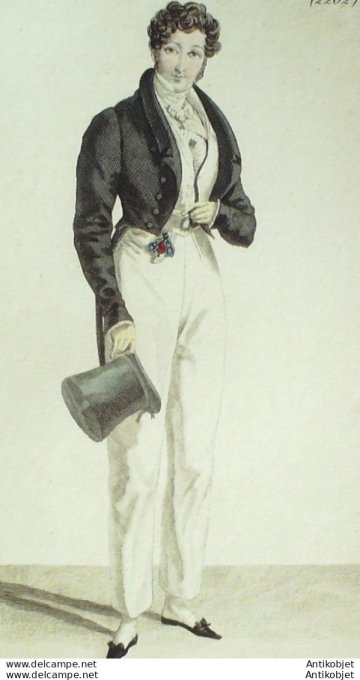 Gravure de mode Costume Parisien 1824 n°2262 Habit homme en zéphir gilet