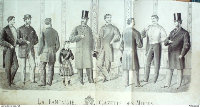 Gravure Mode Fantaisie Gazette 1865- 1 (Old Fashion plate) Rare