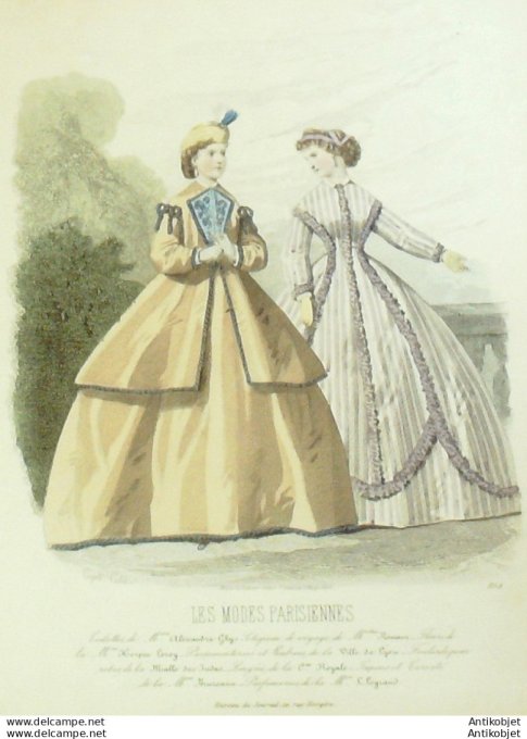Gravure Les Modes Parisiennes 1864 #1155 Robes drapée Maison Ghys