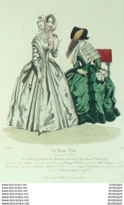 Gravure Mode Le Bon Ton 1841 # 575 (aquarelle old fashion plate)