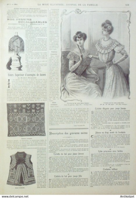 La Mode illustrée journal 1905 n° 52 Paletit Empire en fourrure